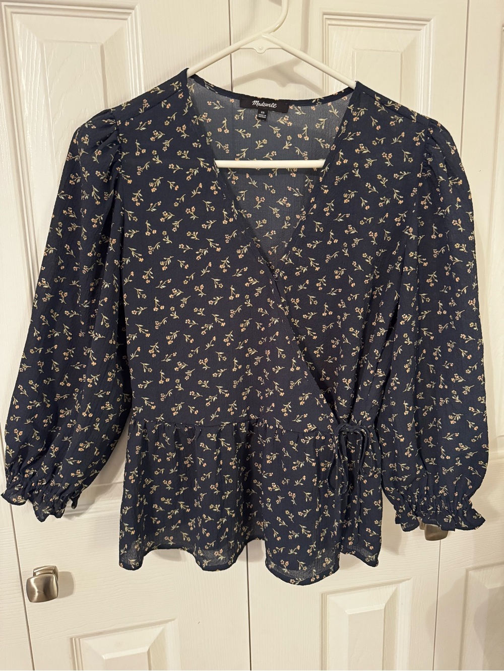 Madewell Navy Floral Wrap Peplum Blouse